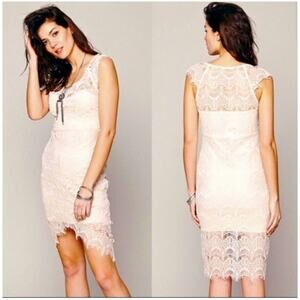 Intimately Free People Lace Fitted Bodycon Cream Dress Boho Women's M